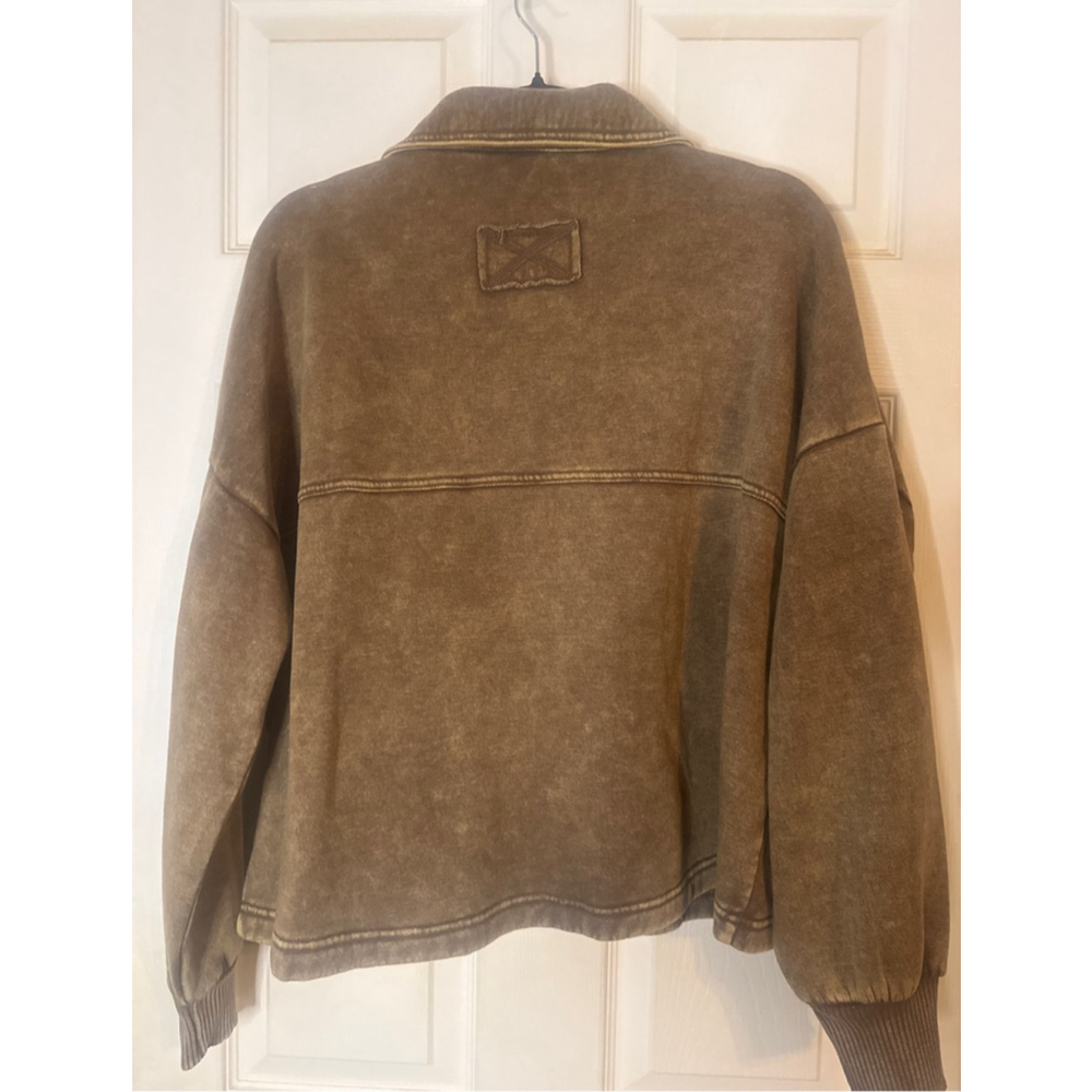 Women's ZENANA Brown Washed Shacket S/M - Picture 3 of 3